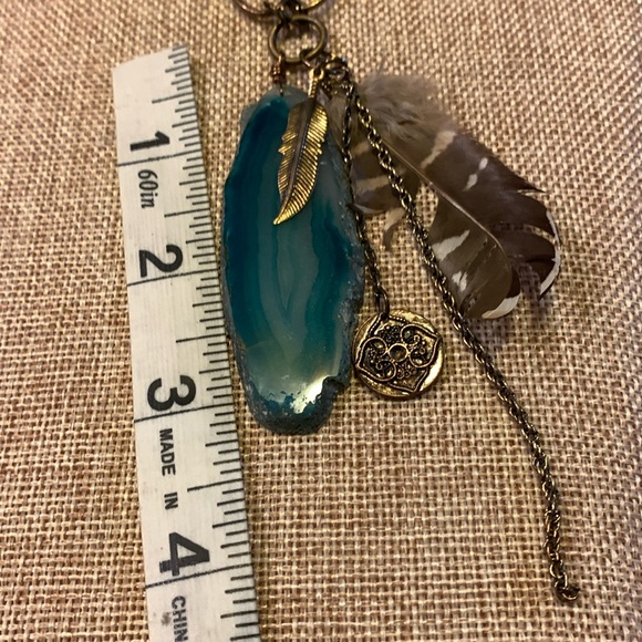 Agate Stone Handcrafted Boho Unique Feather Necklace Handmade - Picture 7 of 9